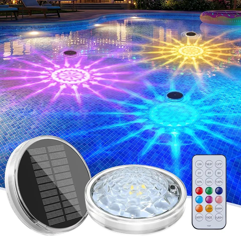 Floating-Solar-Pool-Lights 2 Pack, RGBWW 12 Lighting Modes Remote Control