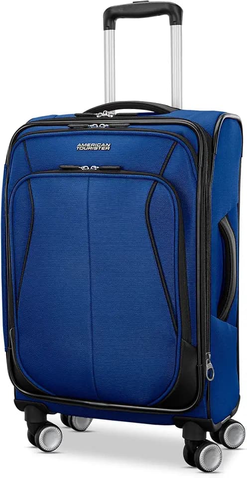 American Tourister 4 KIX 3.0 Carry-On Softside Expandable Luggage with 4 Spinner Wheels, Sapphire Blue
