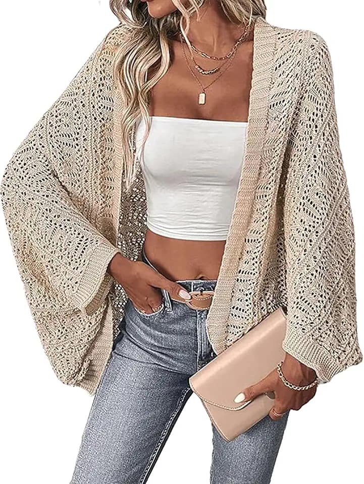 SHENHE Women's Cardigan Sweaters Crochet Knit Dolman Sleeve Long Cardigan