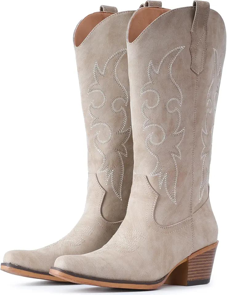 IUV Cowboy Boots For Women Western Cowgirl Classic Mid Calf Snip Toe Boot