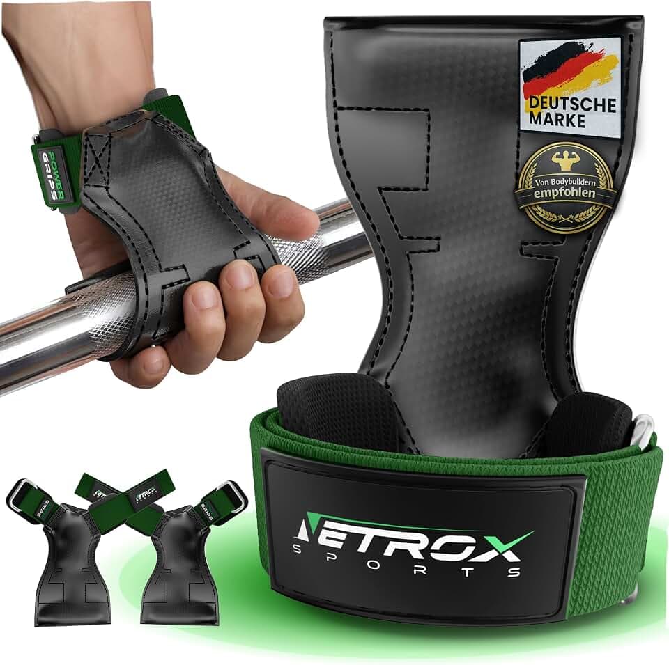 NetroxSports - Power Grips Fast Zughilfen für Krafttraining – Fitness Lifting Straps für Kreuzheben, Bodybuilding mit Handgelenkschutz - Grip Zughilfe, Zughilfen Gym, Griffhilfen Männer & Frauen
