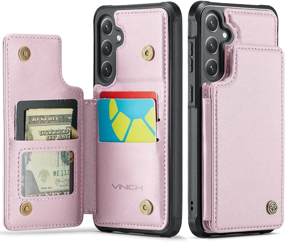 Vinich for Samsung Galaxy S24 Wallet Case with Card Holder, Pink