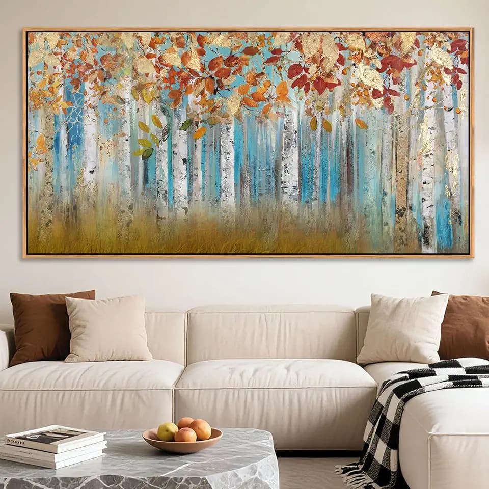Birch Tree Canvas Wall Art Landscape Yellow Picture Wall Decor for Living Room Large Bedroom Wall Decor Above Bed Framed Artwork for Walls 24×48IN