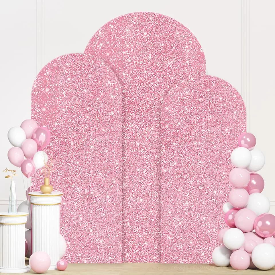 Glitter Arch Covers Stretchy Backdrop Set of 3 Pink Gold Backdrop Arch Cover 6&6.6&7.2ft Wedding Arched Stand Cover Sequin Arched Cover Balloon Arches Covers for Banquet Baby Shower Decor
