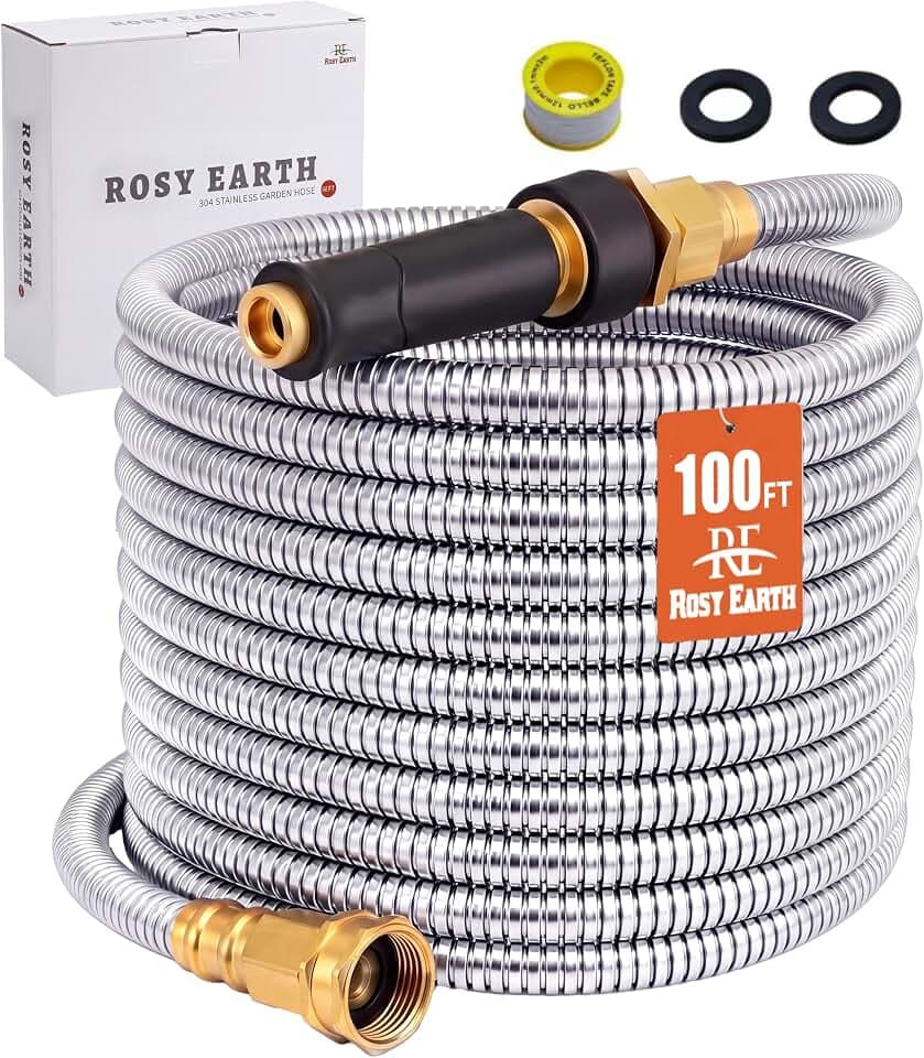 Rosy Earth 100 FT Garden Hose Expandable, 304 Stainless Steel Water Hose