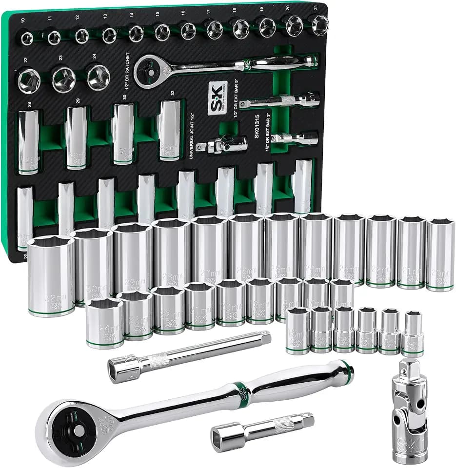 SK Tools USA 1/2" Drive, 31 Piece, 6 Point, Standard & Deept, Metric Chrome Socket Set | SK01315-216P