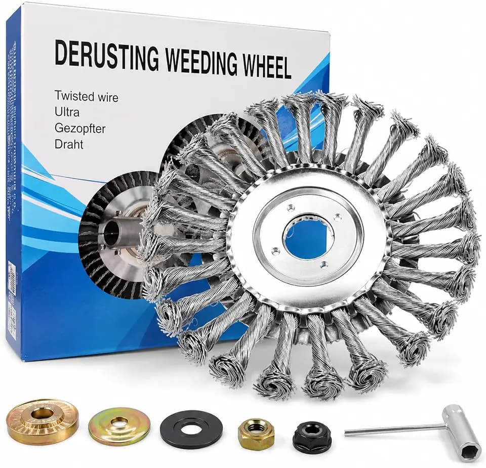 Steel Wire Weed Wheel Brush Cutter Trimmer Head, Wire Rotary Brush Weed Trimmer Head,Universal Weed Eater Metal Blades with Adapter Kit for Moss Grass Rust Removal (10 inch)