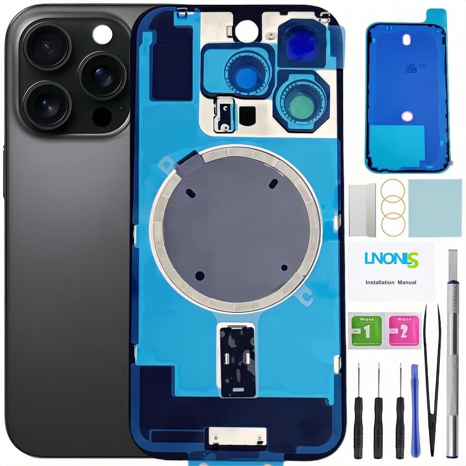 16 Pro Back Glass Replacement for iPhone 16 Pro Rear Back Cover Glass Waterproof and Camera Lens+Professional Repair Tool Kit (Black Titanium)