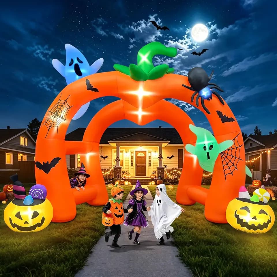 Kalolary 3.6M Halloween Deko Outdoor Aufblasbarer Kürbis-Doppelbogen