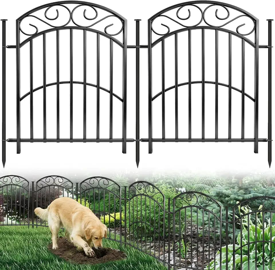 33" H x 27" W Decorative Iron Garden Animal Barrier Fence, 8 Panels, 18Ft