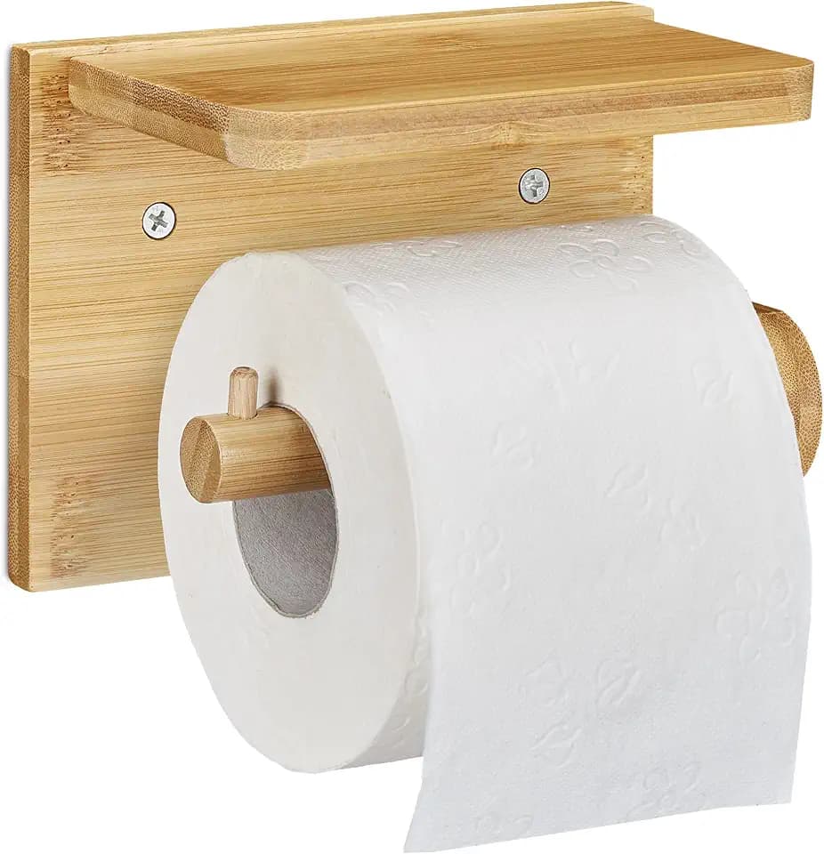 Relaxdays Toilettenpapierhalter mit Ablage, für Handy & Feuchttücher, Natur
