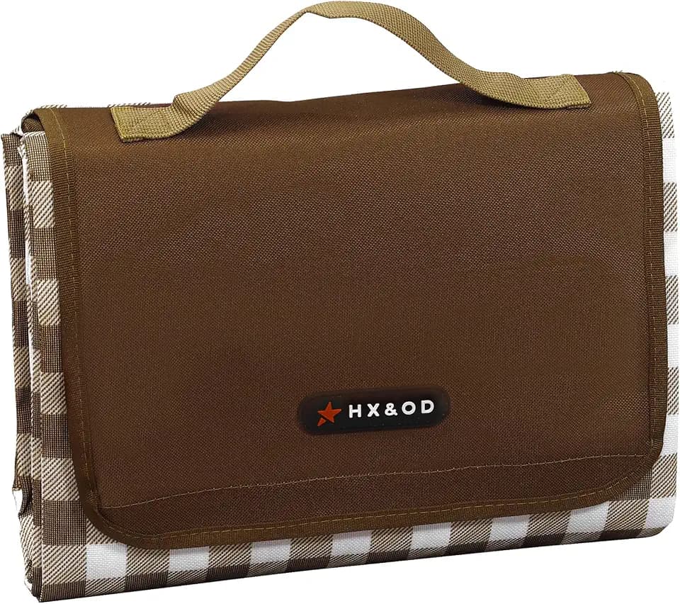 HX&OD Picnic Blanket Outdoor Extra Large Picnic Mat 80"X60" Camping Blanket Beach Blanket Foldable Waterproof Sand Mat Hiking Travel Family Concerts(Brown)