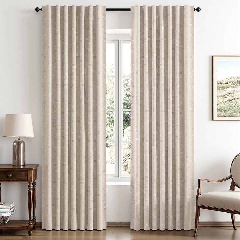 MIULEE 100% Blackout Linen Curtains 42 x 72 Inch Natural 2 Panels