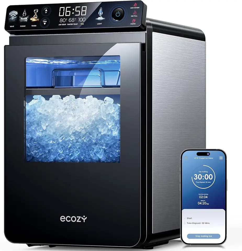 ecozy Nugget Ice Maker Countertop, 44 lbs/24H Ice Machine with APP Control