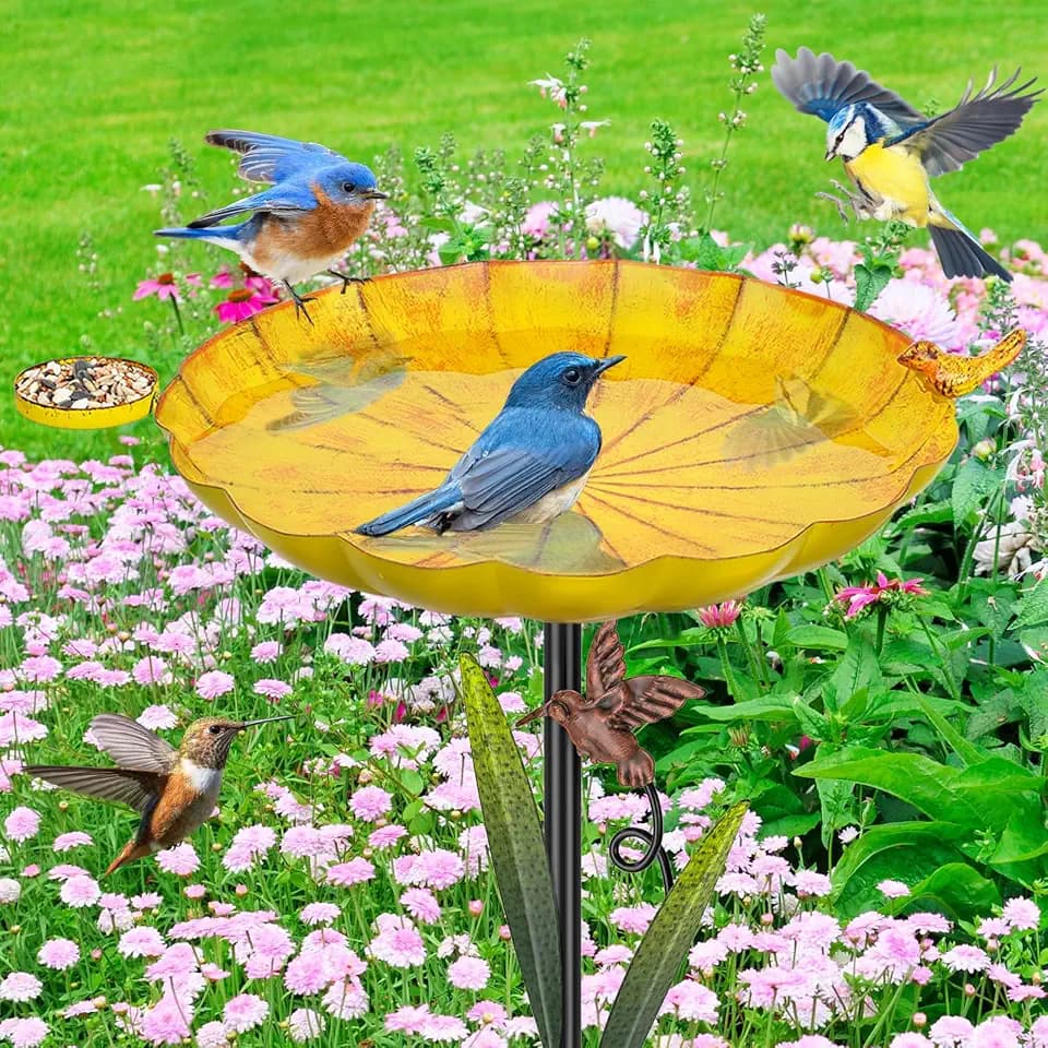 Metal Bird Bath for Outside,41.5" Freestanding Garden Birdbath Bowl