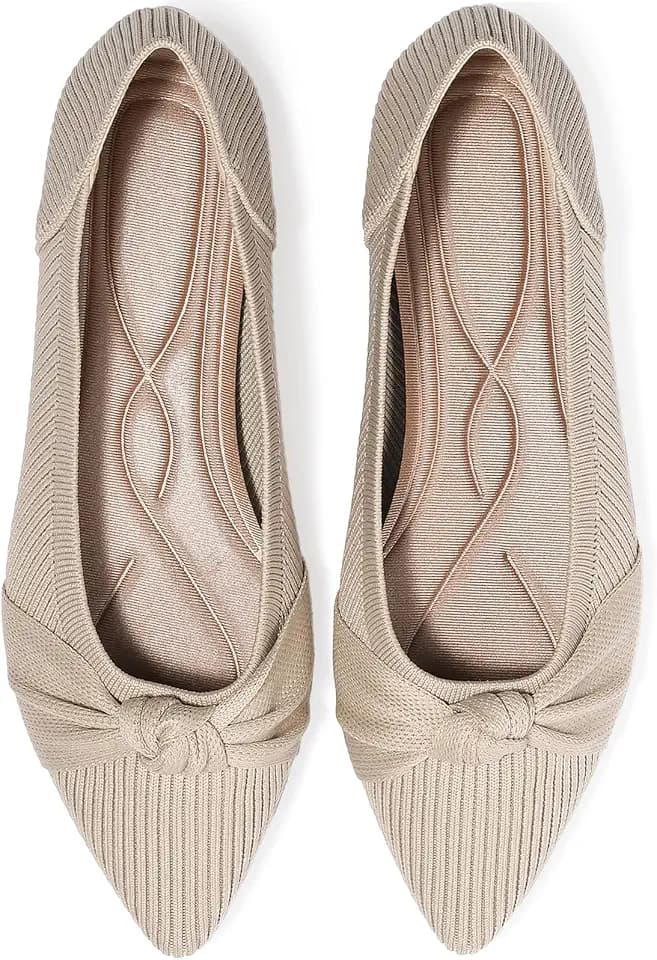 TINGRISE Women's Flats Shoes Comfortable Dressy Pointed Toe Knit Washable Ballet Flat
