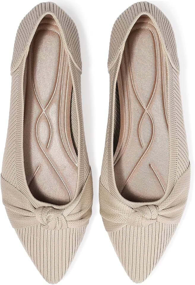 TINGRISE Women's Flats Shoes Comfortable Dressy Pointed Toe Knit Washable Ballet Flat