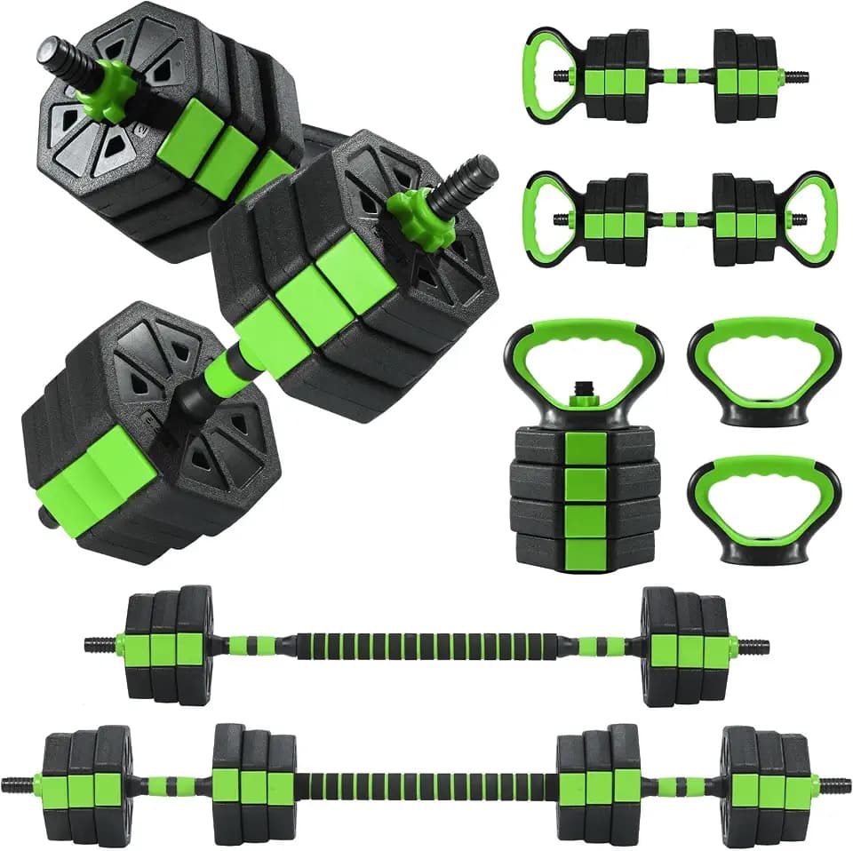 Adjustable Dumbbells Set, 3 In 1 Free Weight Dumbbells Set with Barbell, Kettlebell Options, Home Dumbbell Set with Anti-Slip Texture Handle for Strength Training Suit Men & Women