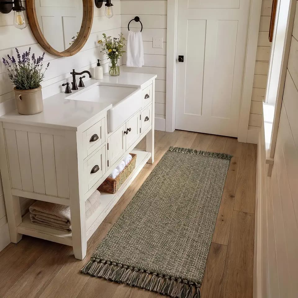 Collive Moss Green Bathroom Runner Rug, 2' x 5' Boho Kitchen Mats