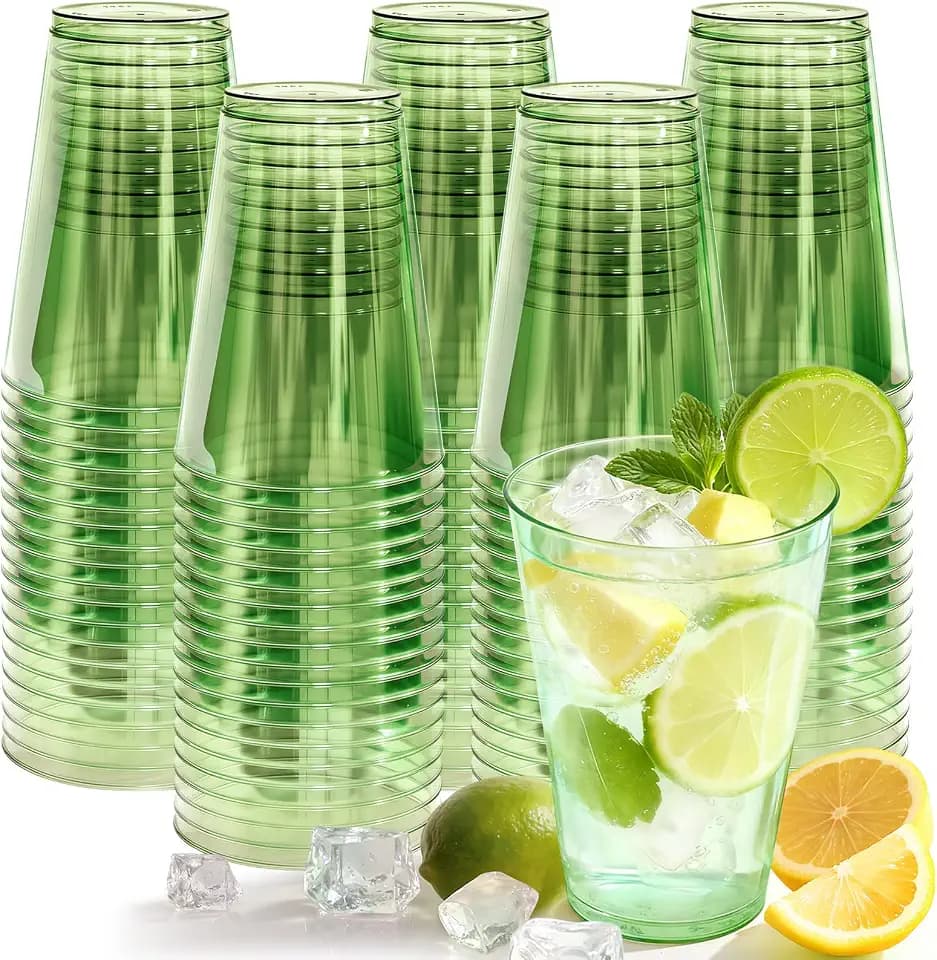 Glowserve 100 Pack 12 oz Green Disposable Plastic Cups Cocktail Glasses