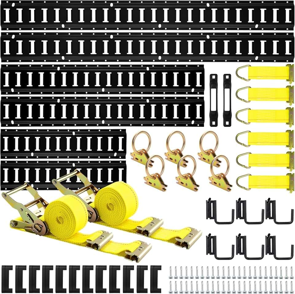 Elechomes E Track Tie-Down Rail Kit, 88 Pcs 6 Rails (4ft+3ft+2ft), Black
