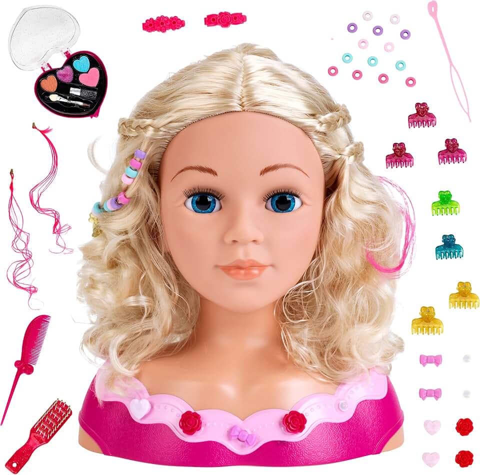 Theo Klein 5392 Schmink- und Frisierkopf Emma I Inkl. Kosmetikherz und Haarschmuck I Wasch- und kämmbares Haar I Maße: 23,5 cm x 13 cm x 27 cm I Spielzeug für Kinder ab 3 Jahren