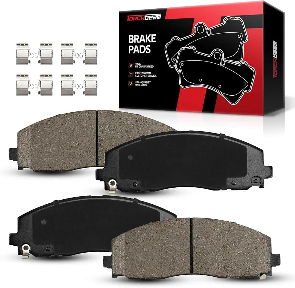 Torchbeam Front Brake Pads Kit Fit Jeep, Dodge, Chrysler, Volkswagen, Ram, Wrangler, Grand Caravan, Pacifica, Town & Country, Journey, Gladiator, Voyager, D1589 Ceramic Brake Pad Set with Hardware