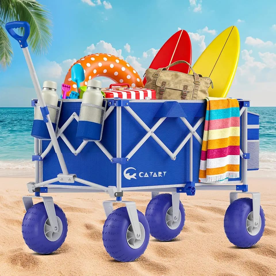 Beach Wagon with Big Wheels for Sand, 400lbs Heavy Duty Folding Wagon