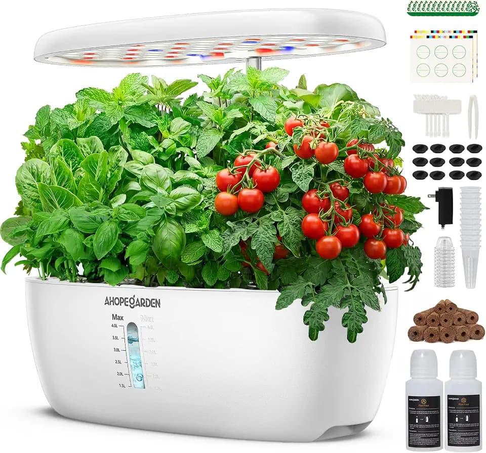 Ahopegarden 12 Pods Indoor Garden Hydroponics Growing System Kit with LED