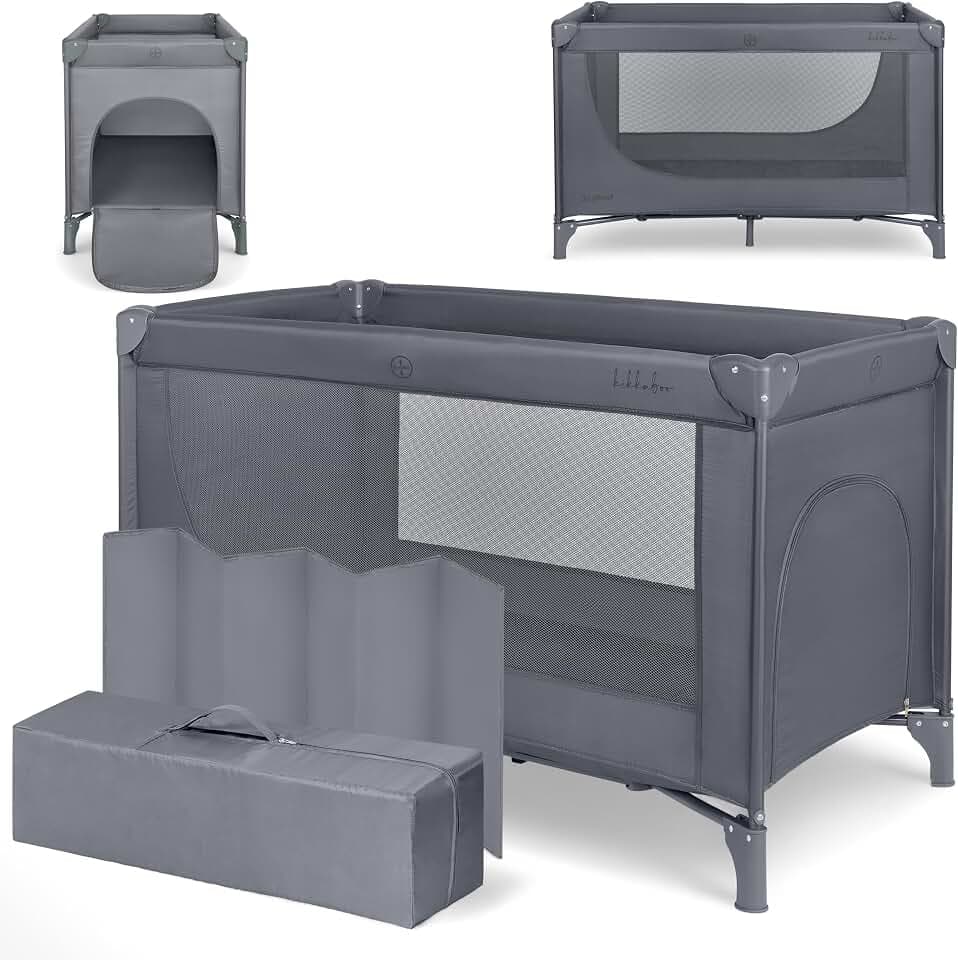 KikkaBoo Reisebett Baby SO Gifted 2026, Kinderreisebett 120x60 cm, bis 15 kg, Faltbar & Kompakt, Tragbar mit Transporttasche, Zusammenklappbar für Reise & Urlaub, Grau, Cot