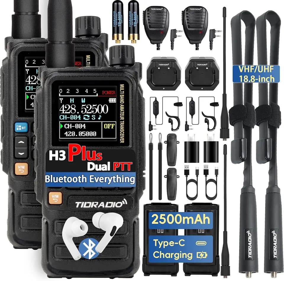 TIDRADIO TD-H3 Plus Ham Radio Handheld, Bluetooth-Headphone-connectable, Web Upgrade, APP PC Wireless Programming, 8-Band Long Range Walkie Talkies NOAA Weather Two-Way Radio