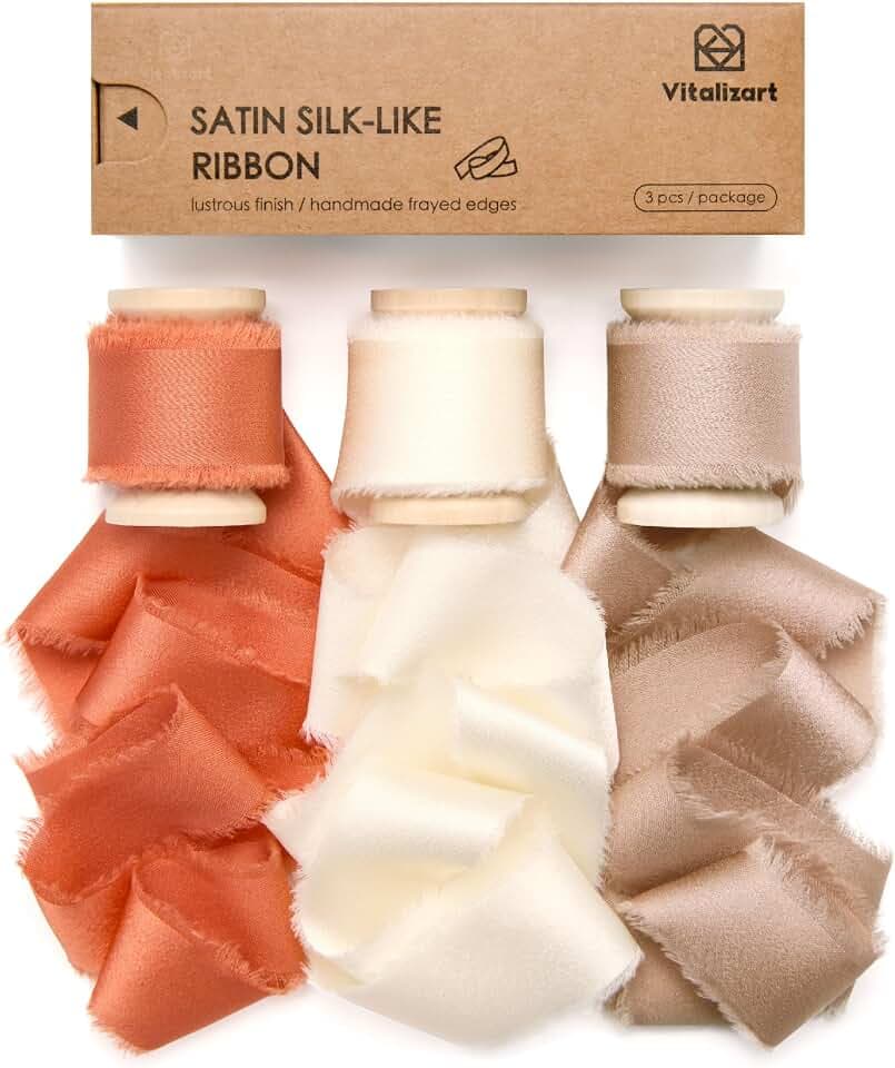 Vitalizart Geschenkband Creme & Champagner & Terrakotta 2,5 cm x 13,7 m