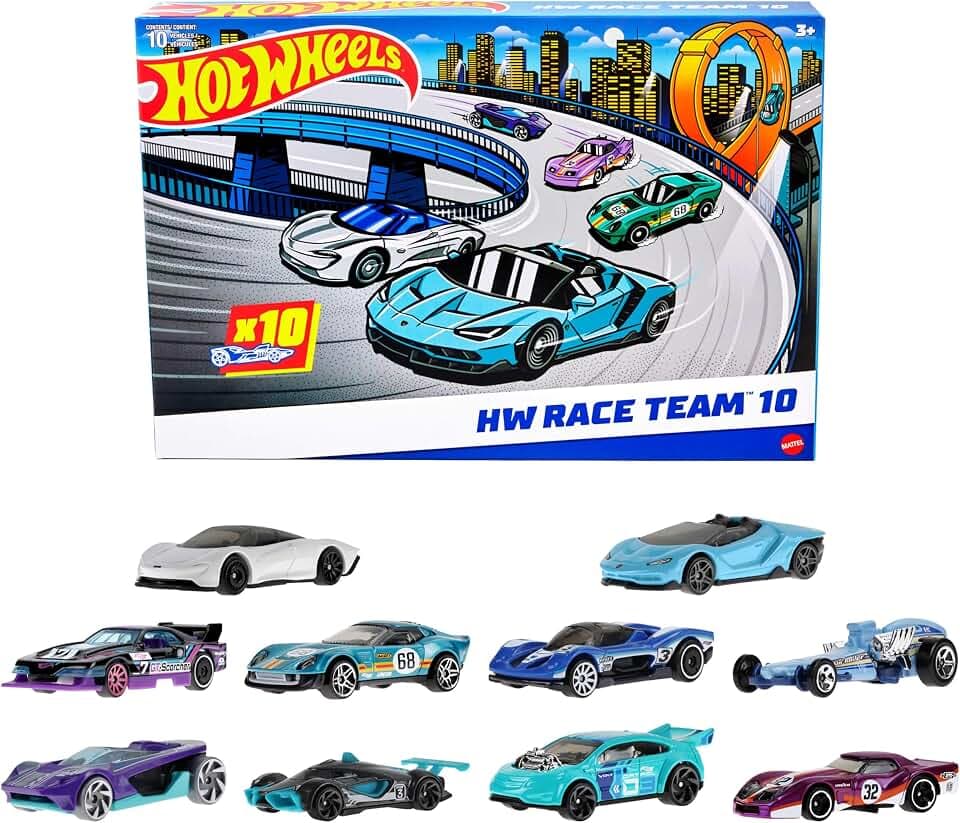Hot Wheels 10er-Set Rennwagen Spielzeug (Modelle können variieren)