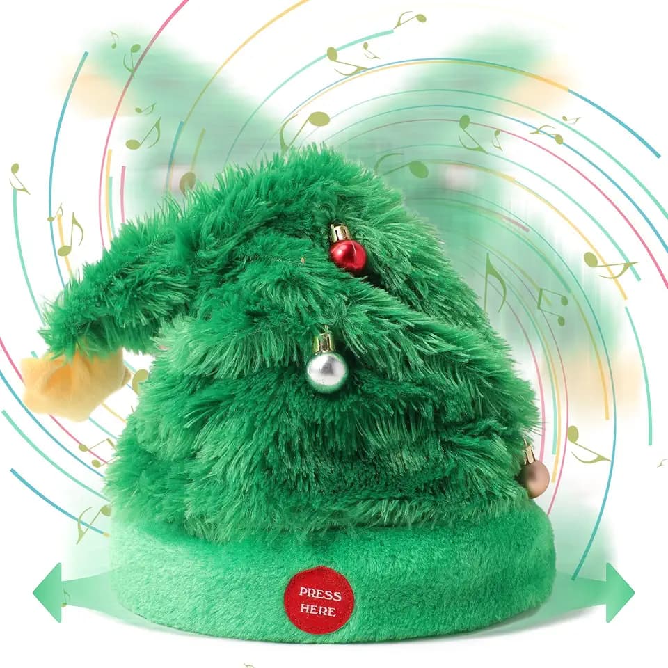Electric Singing Dancing Santa Hat 27" Swing Moving Animated Christmas Tree Hat Shaking Interactive Musical Christmas Hat for Kids Adults Decor