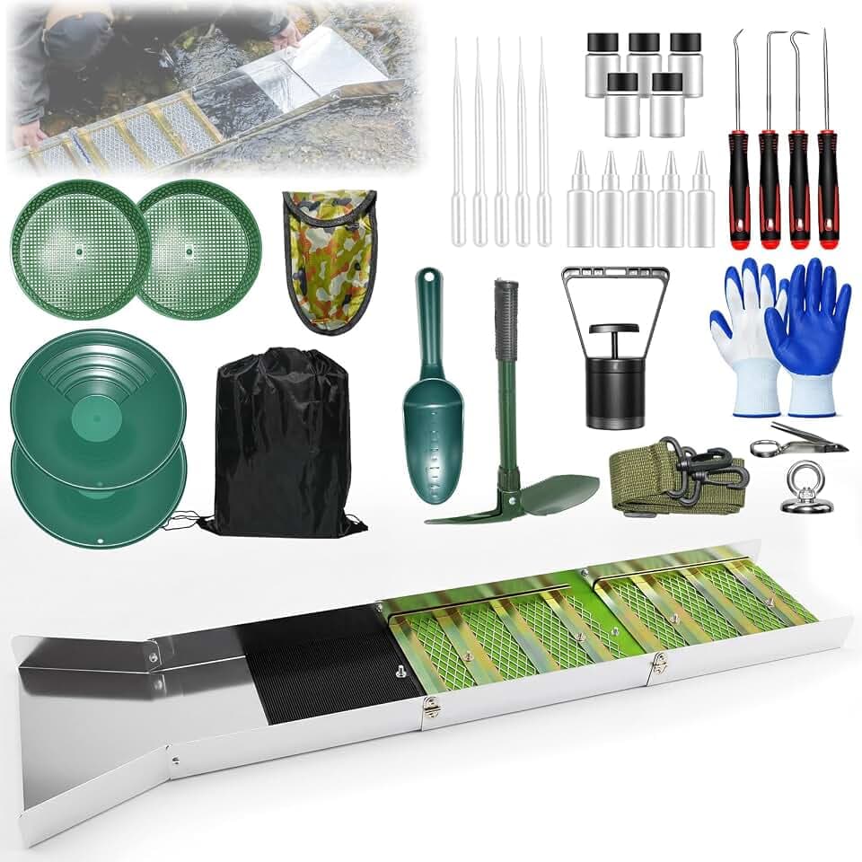 29 Pcs Complete Gold Panning Kit with 50-inch Folding Sluice Box