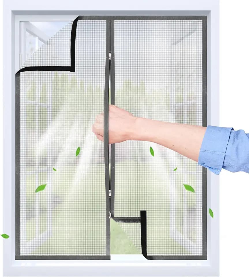 Fliegengitter Fenster Mit Klettband & Zipper, Hellgrau, 85x120 cm