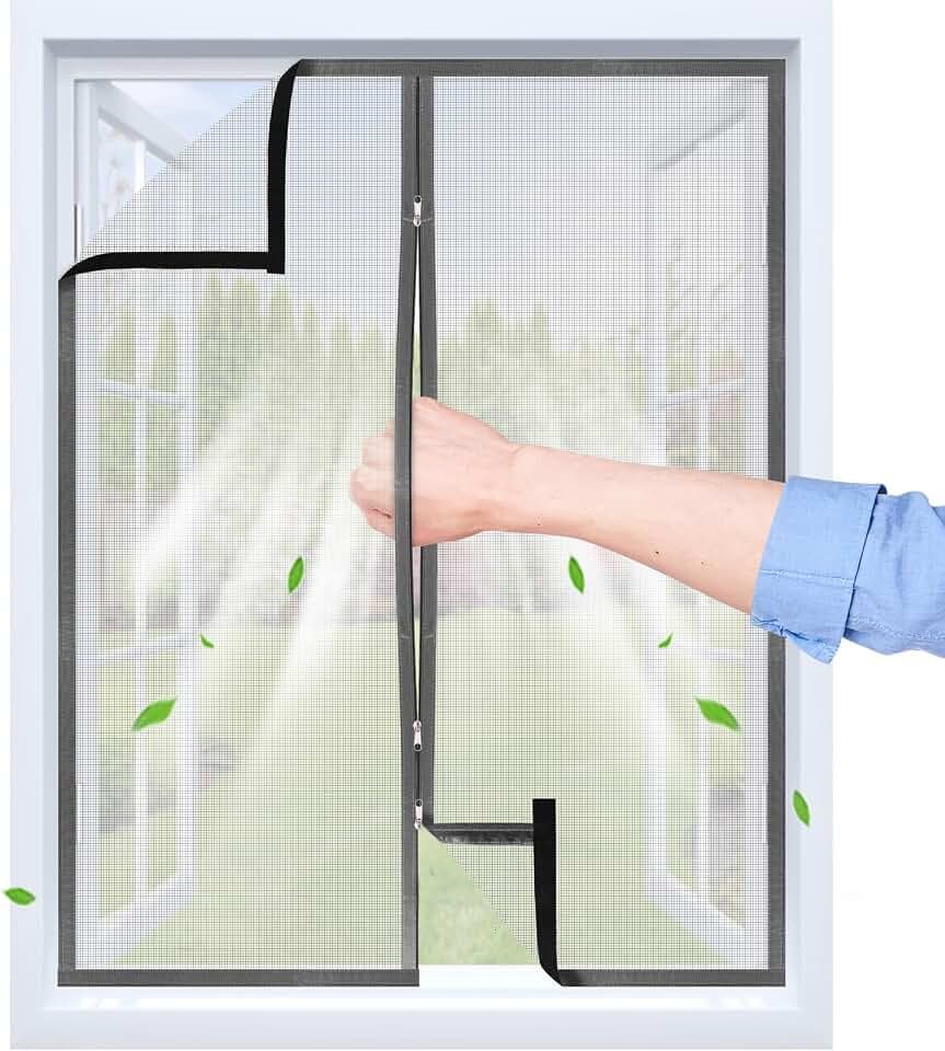 Fliegengitter Fenster Mit Klettband & Zipper, Hellgrau, 70x120 cm