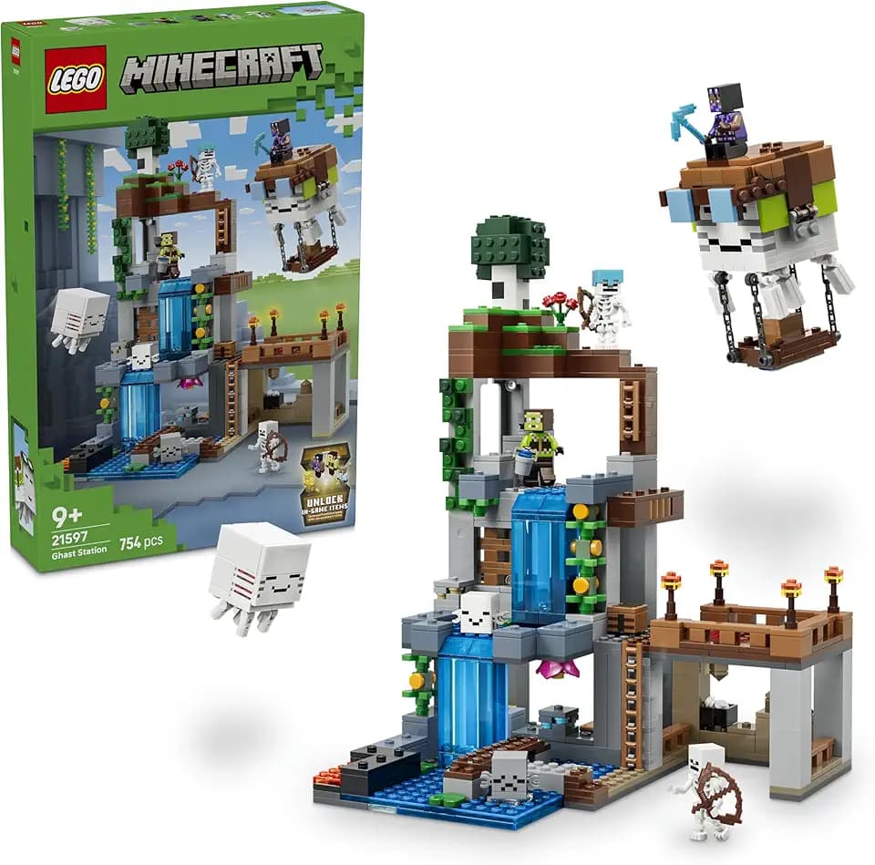 LEGO Minecraft Ghast-Station - Spielzeug mit 8 Figuren inkl. 2 Skelette und 4 Ghasts mit Zubehör - Zimmerdeko für Kinder - Gaming-Geschenk für Jungen, Mädchen und Fans ab 9 Jahren - 21597