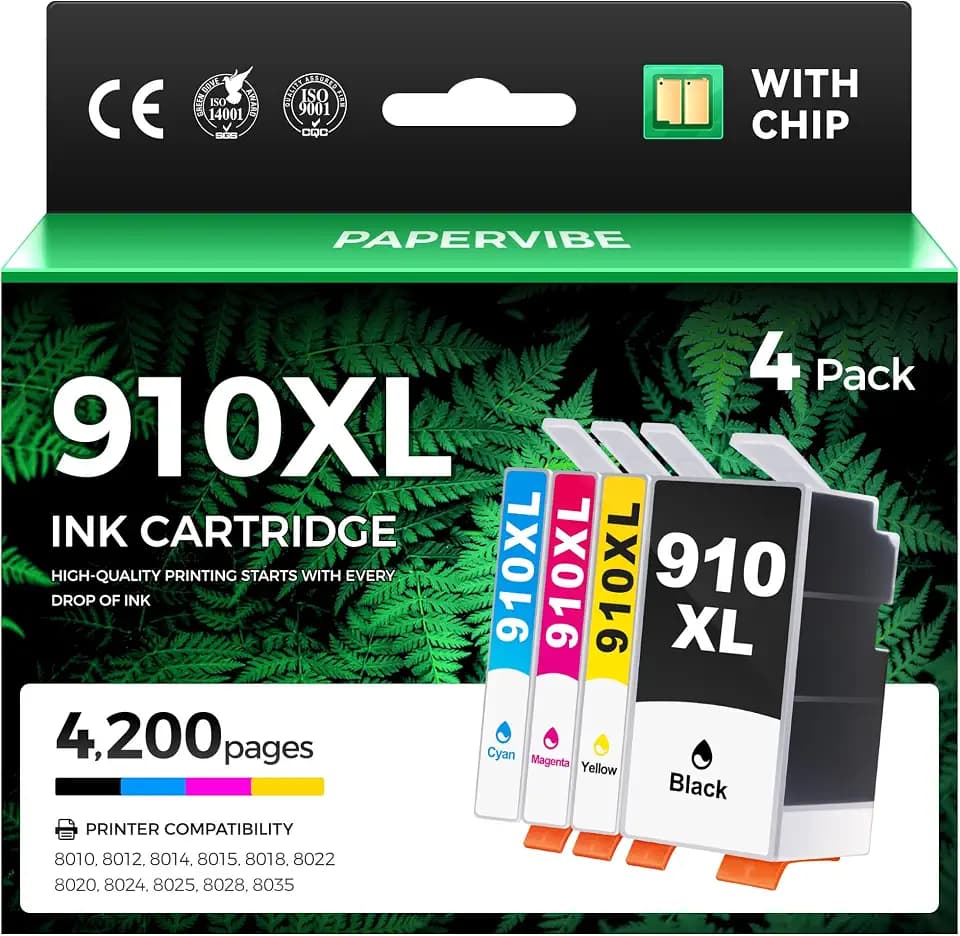 910XL Ink Cartridges Combo 4-Pack High Yield Replacement for HP 910XL 910 Ink Compatible with HP OfficeJet 8010 8020 Pro 8030 8015e 8025e 8028 8035 8018 8022e Series Printer Black Cyan Magenta Yellow