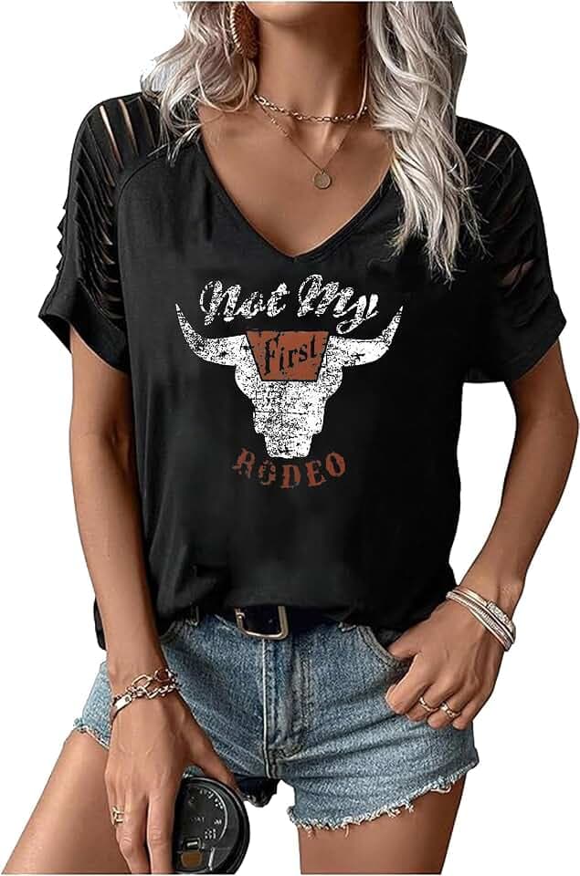Women's Cut Out V Neck T-Shirts Boho Floral Graphic Tee Summer Cold Shoulder Short Sleeved Tops