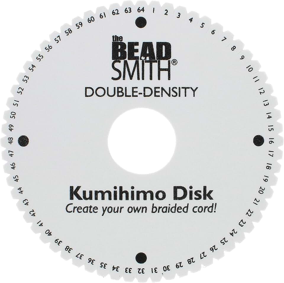 The Beadsmith Round Kumihimo Disk, 6 inch Diameter, 0.75” (20mm) Thick Double Dense Foam, 64 Numbered Slots, Jewelry Tools for Braiding