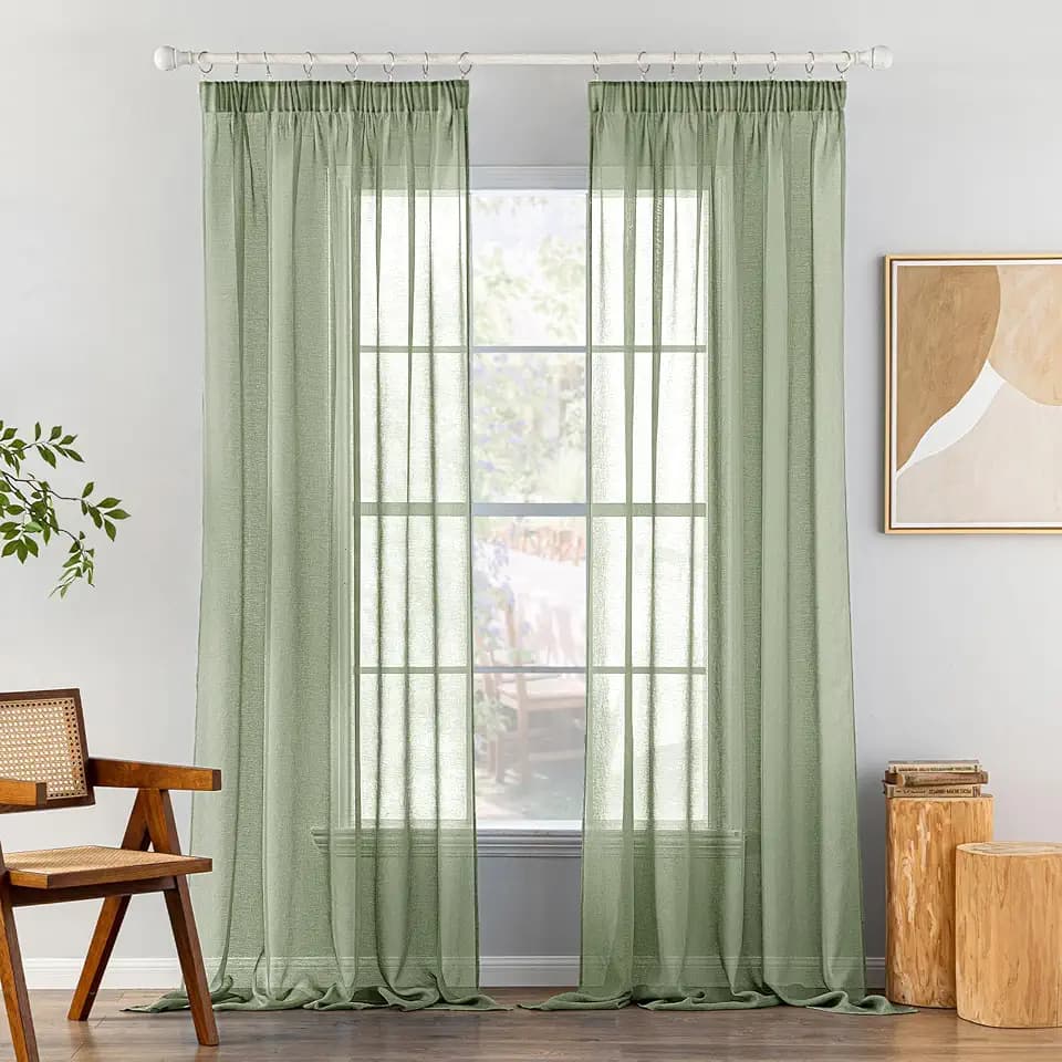 MIULEE Gardinen mit Kräuselband, Salbeigrün Transparent, 2er Set 140x225cm