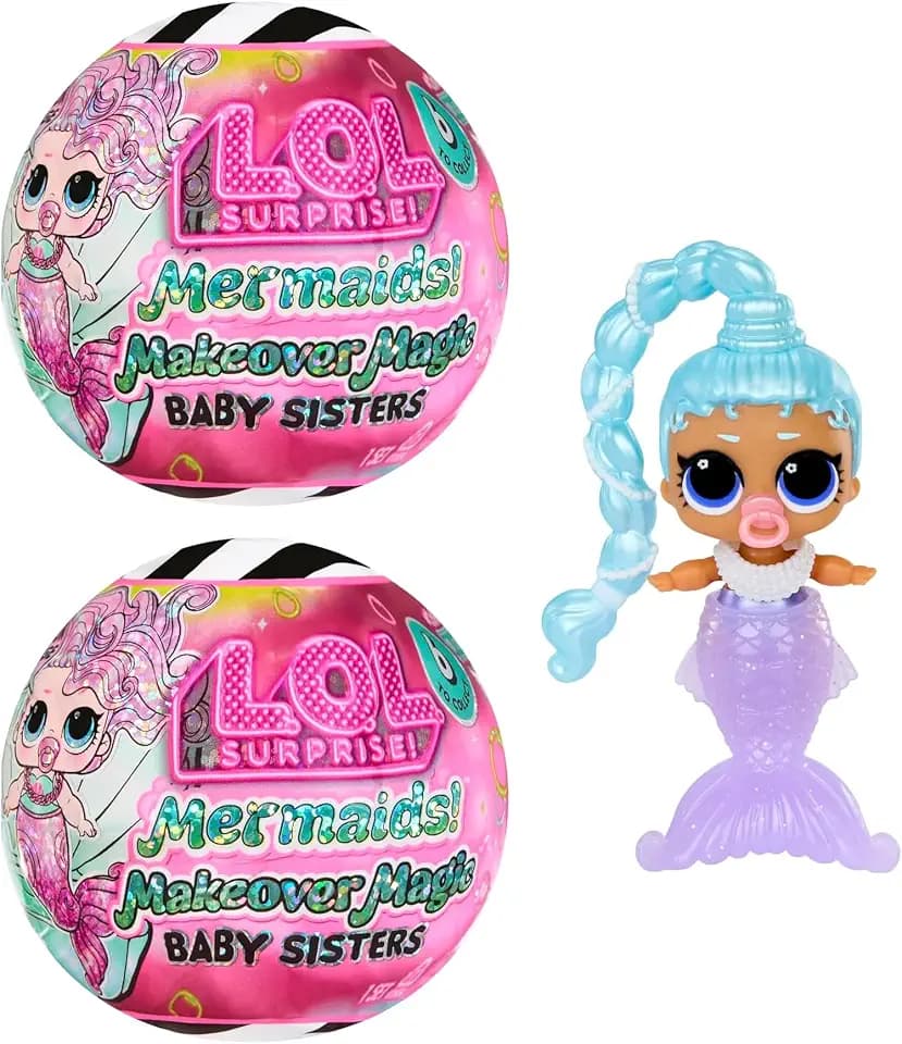 LOL Surprise Mermaids! 2 Pack Makeover Magic Baby Sisters with Color-Changing Mermaid Tails and Shell-Inspired Display Ball, Collectible Dolls, Kids Ages 4+