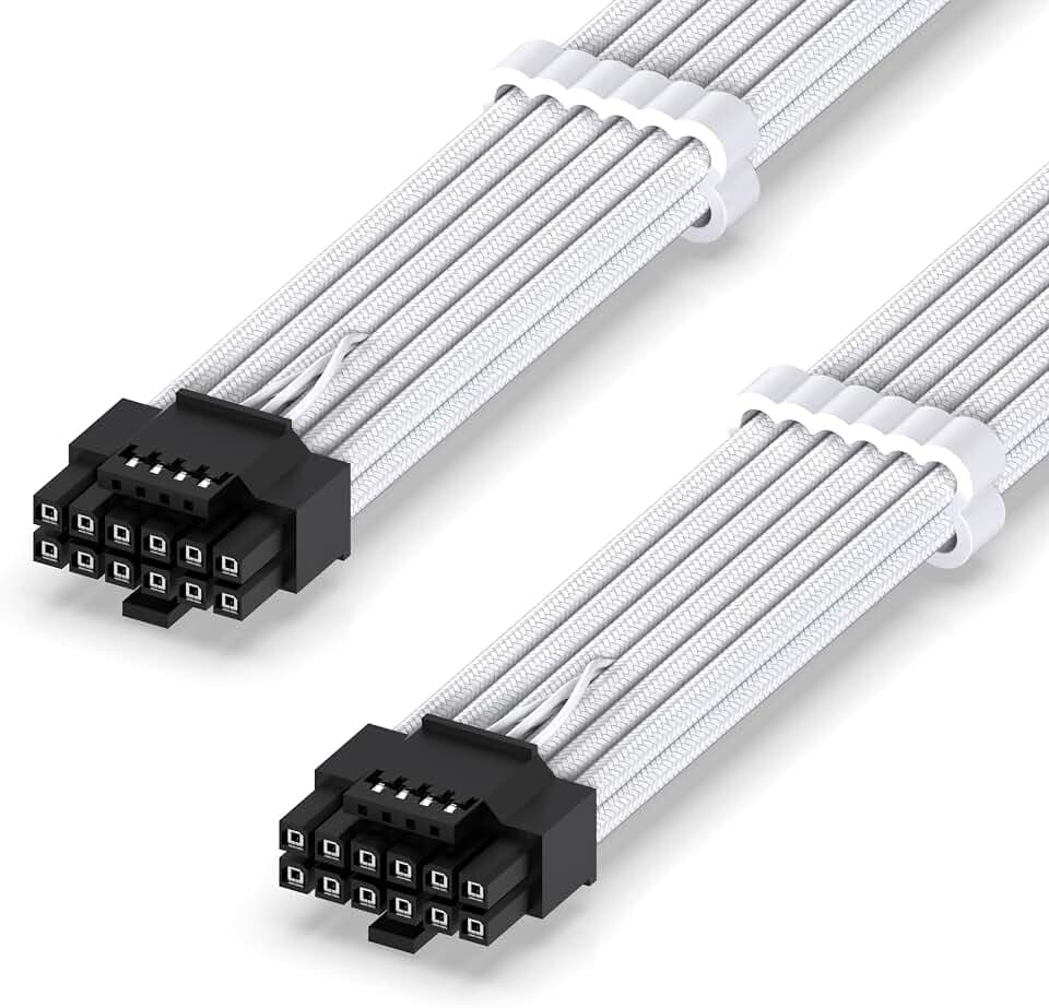 EZDIY-FAB 16AWG PCI-e 5.0 12VHPWR PSU Sleeved Kabel,600W 12+4 Pin Stecker auf 12+4 Pin Stecker Kabel für RTX 3090Ti/4070Ti/4080/4090,60cm/23.62in-Weiß