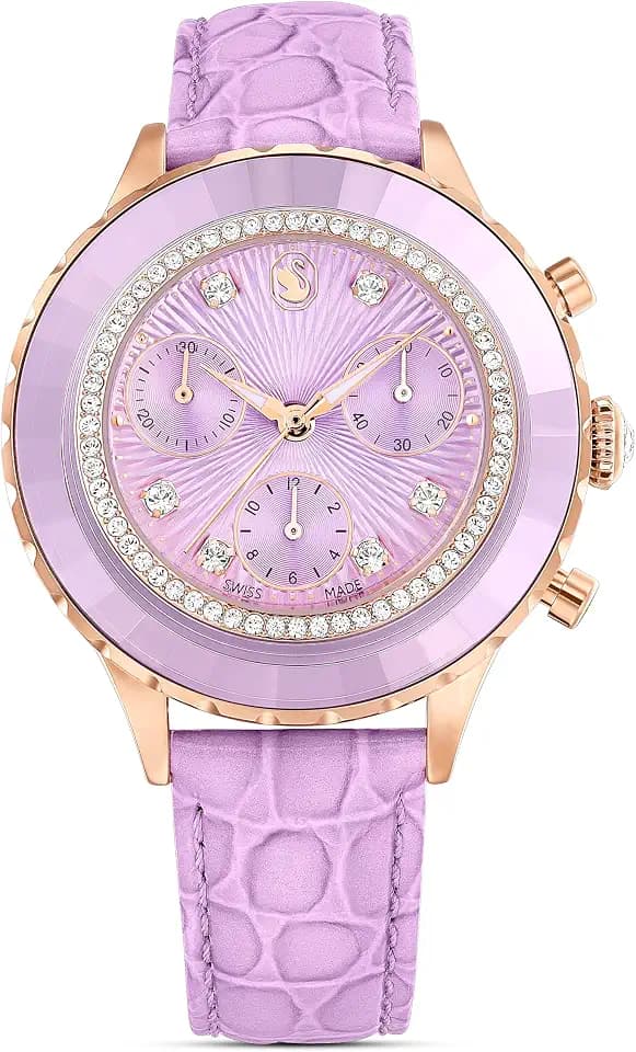 Swarovski Octea Chrono Kollektion Uhr, Swiss Made Chronograph with Roségoldtonfinish and Leather Strap