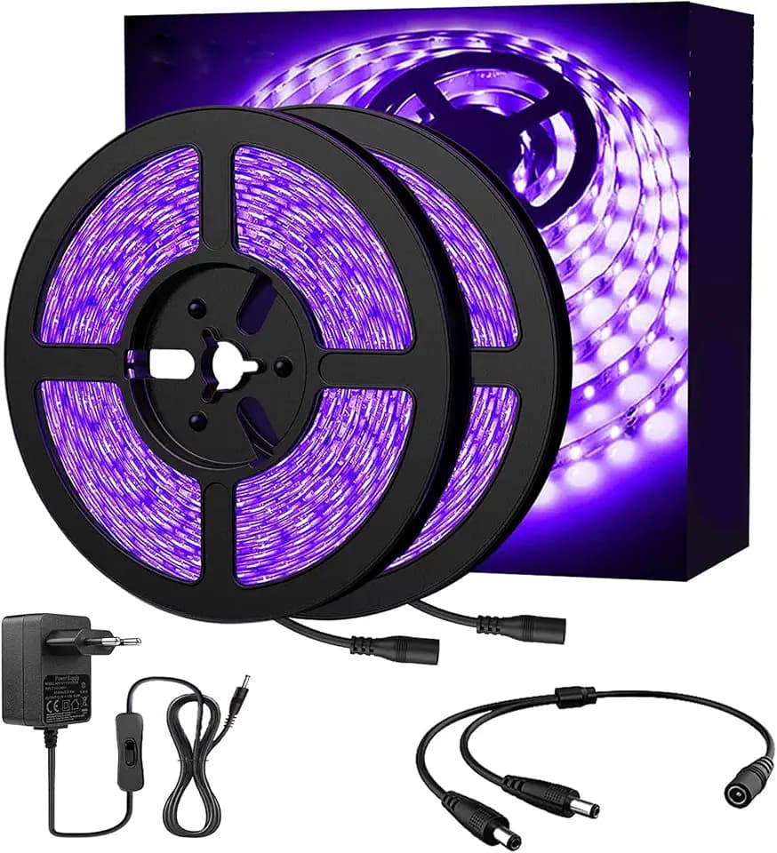 10M UV Schwarzlicht Streifen Set, UV LED Strip 33ft UV Schwarzlicht LED Band, 600 Stück 2835-LEDs, 12V 2A Flexible Schwarzlicht Befestigungen für Dekorationsbeleuchtung Partybeleuchtung