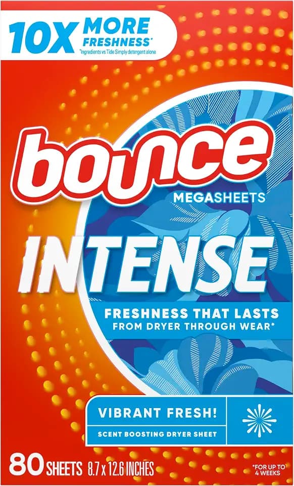 Bounce Intense Dryer Sheets, Vibrant Fresh, 80 Count, Scent Boosting Dryer Sheet Formulated to Fight Wrinkles and Static