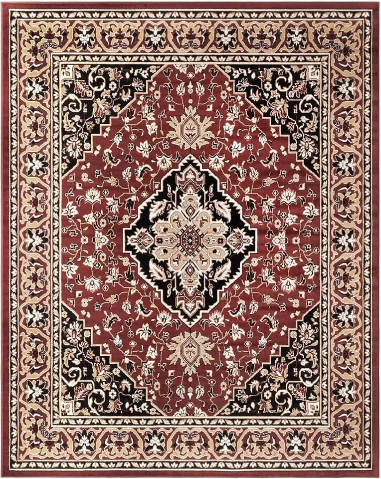 Superior 8mm Pile Height with Jute Backing, Traditional Oriental Rug Design, Anti-Static, Water-Repellent Rugs, 4' x 6' Rug, Red