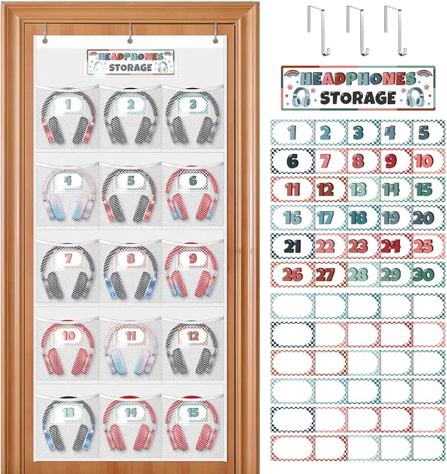 Headset Halterung für Schulklassenzimmer Computerraum, Türmontage Kopfhörer Halterung Platz für 15 Kopfhörer, Türhänger-Kopfhörer-Halter für Klassenzimmer, Bibliothek (1)