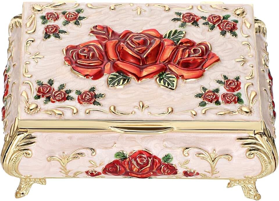 Hipiwe Vintage-Schmuckkästchen aus Metall, kleine Schatztruhe, Schmuckschatulle für Ohrringe, Halsketten und Armbänder, Ringbox, Andenkenbox für Damen